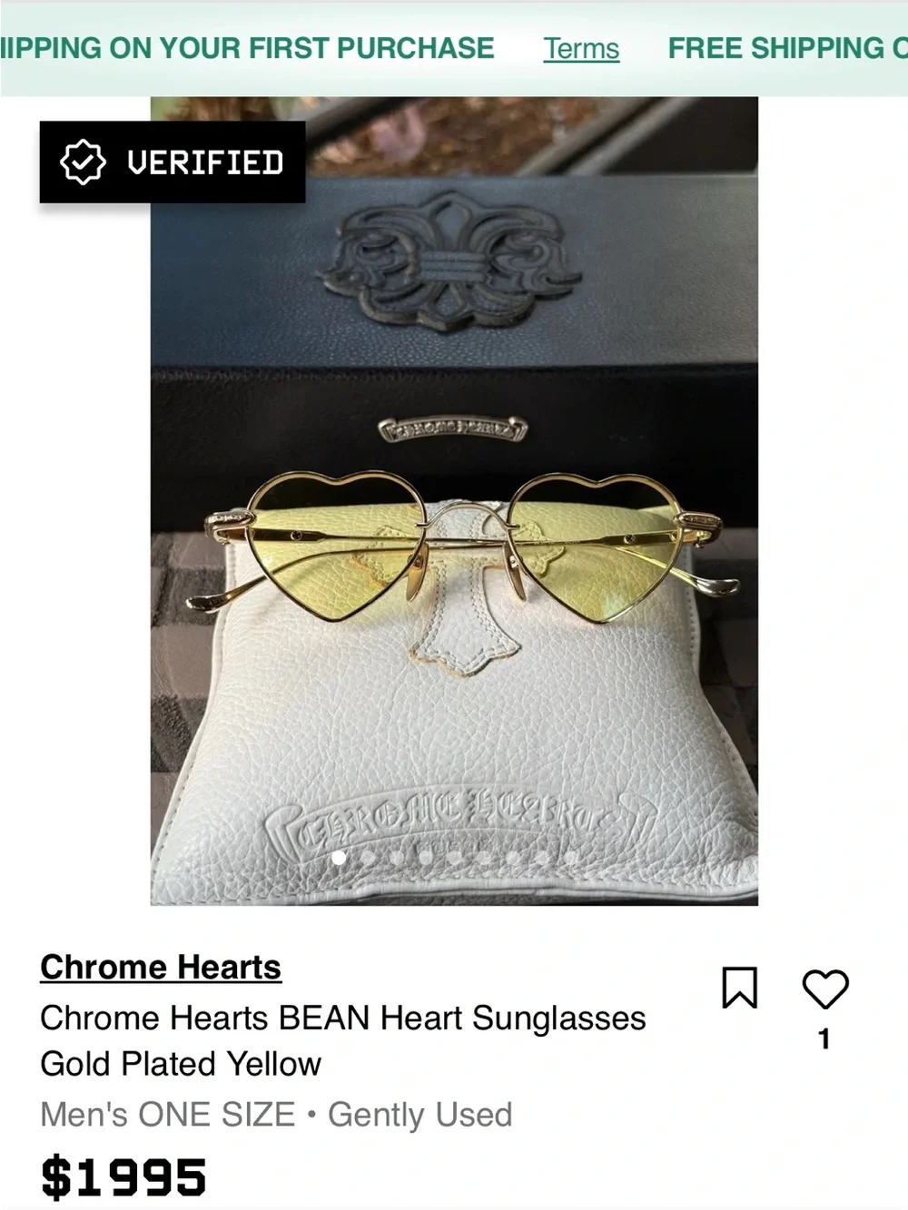 Chrome Hearts Gold Plated Heart Sunglasses with Yellow Lenses